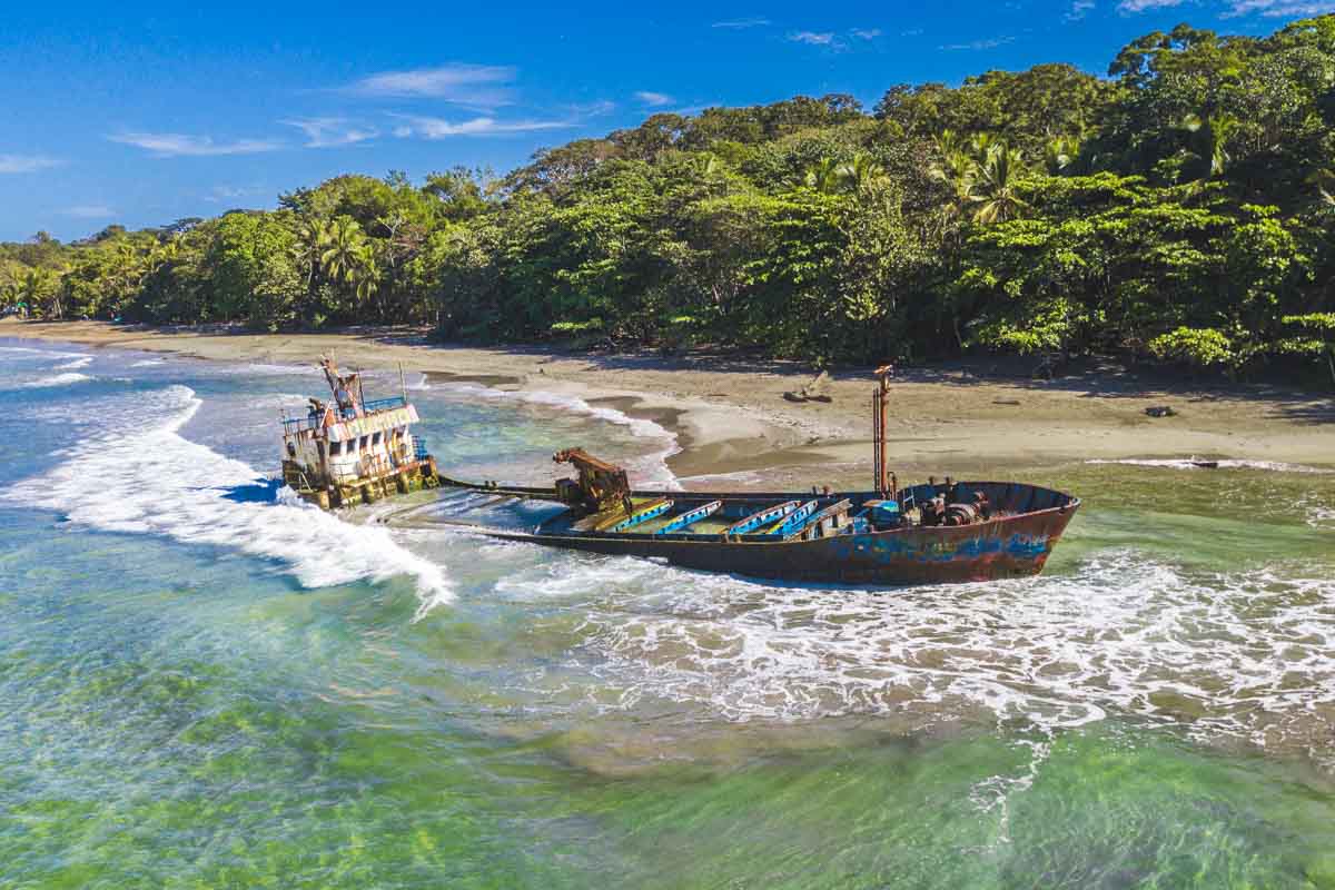 A huge shipwreck off of the coast of Manzanillo Beach near Puerto Viejo.