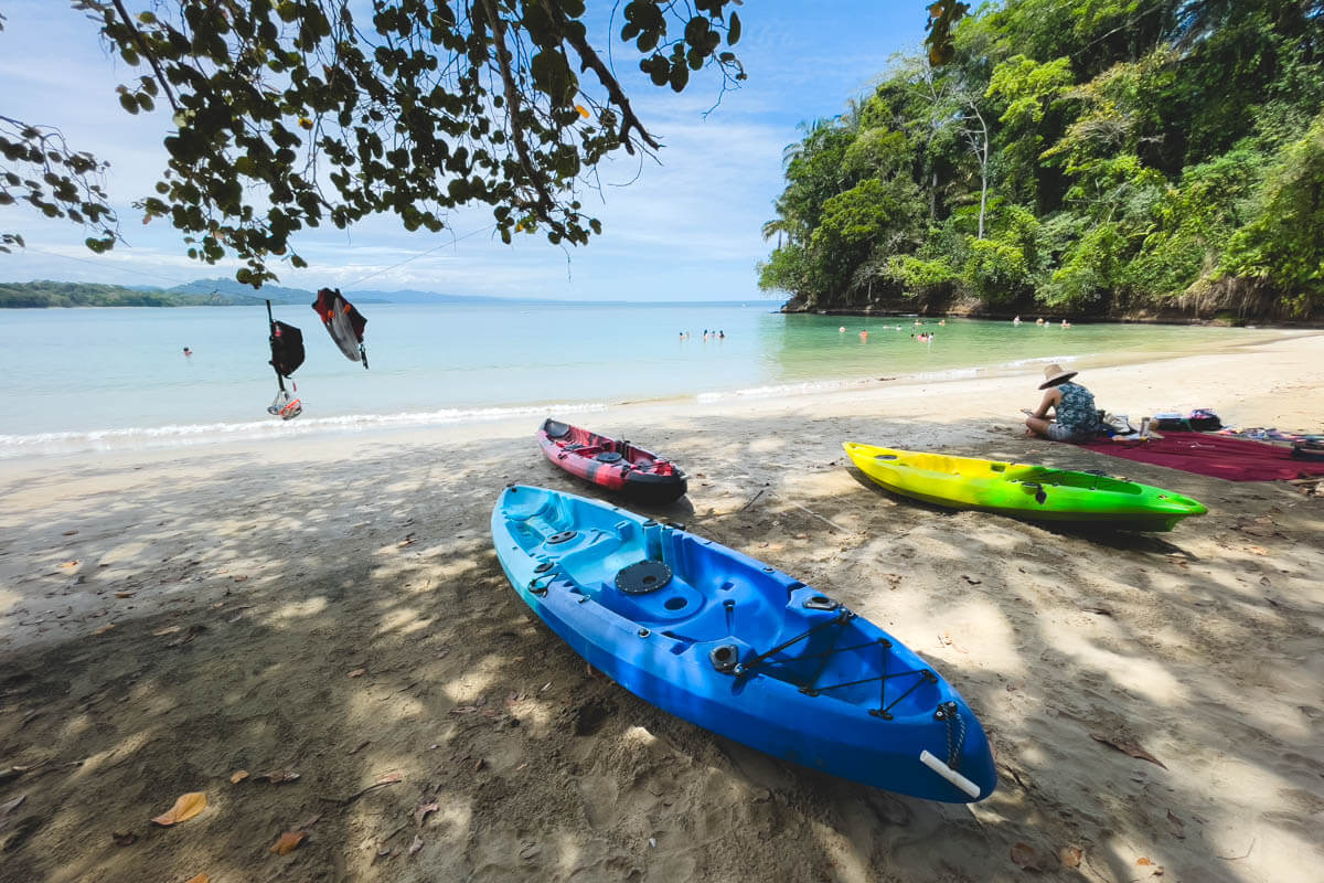 Swimmers and kayakers enjoying their time at Punta Uva beach. Swimmers and kayakers enjoying their time at Punta Uva beach.
