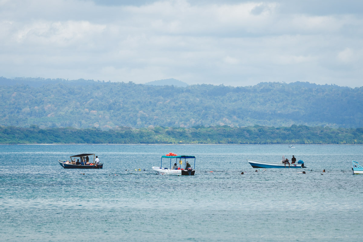 Groups of tourists snorkeling in Cahuita National Park. Groups of tourists snorkeling in Cahuita National Park.