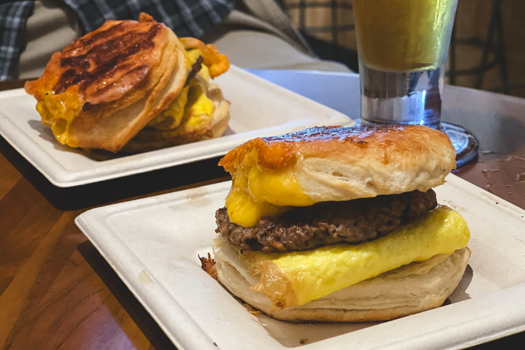Breakfast sandwiches and beer at Brew restaurant in Bermuda.