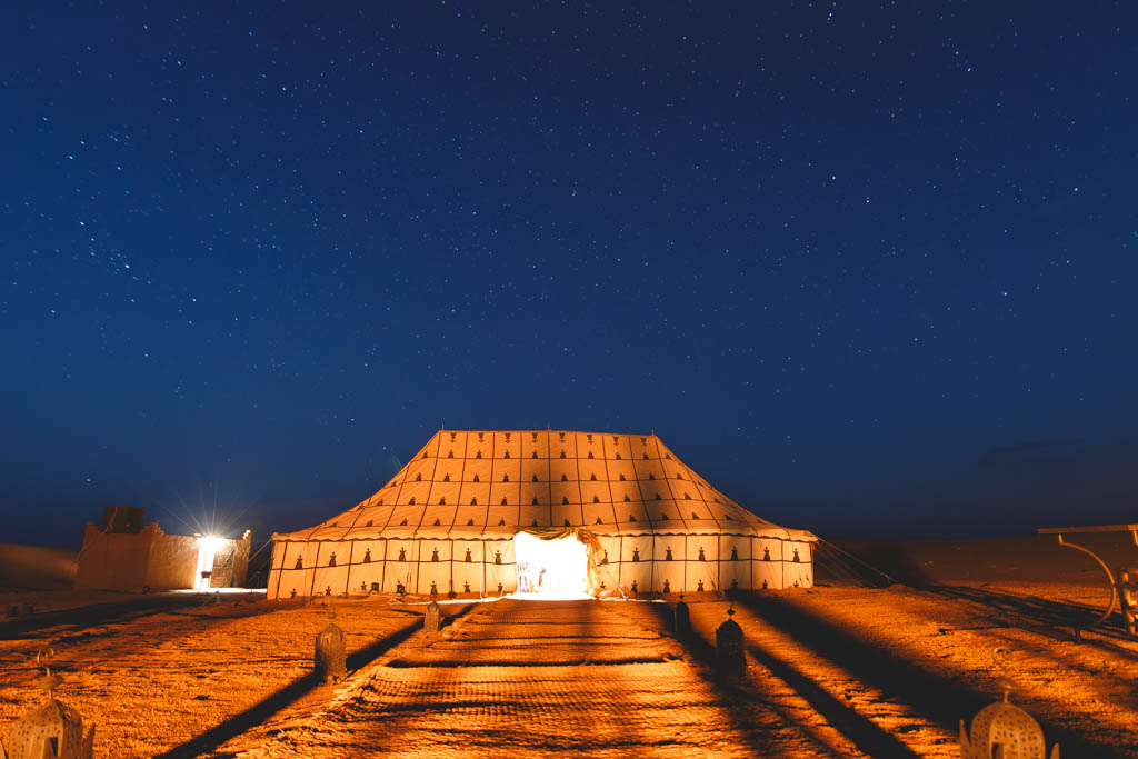 Stars over our luxury tent in the Sahara desert in Morocco.