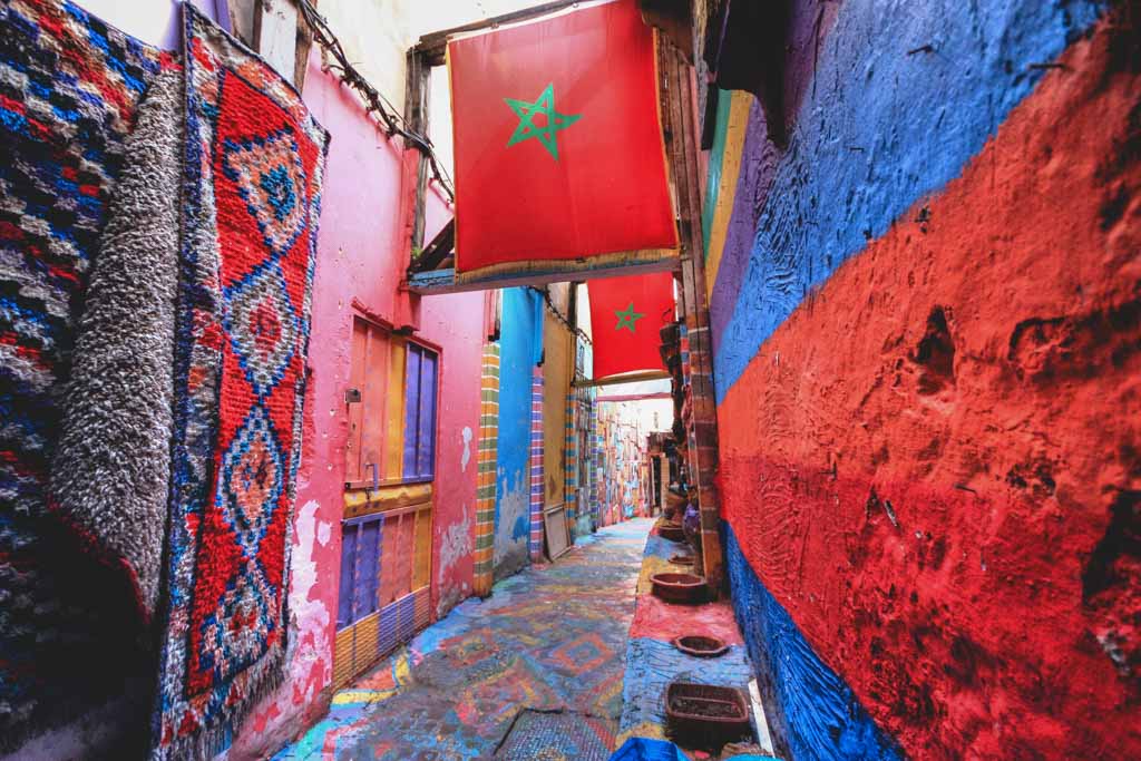 A colorful narrow passage way in Fes's Medina in Morocco.