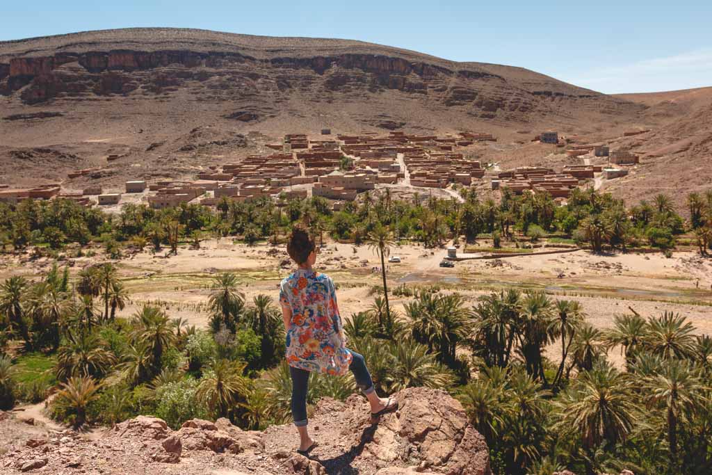 Nina looking over the Oasis in Fint Morocco.