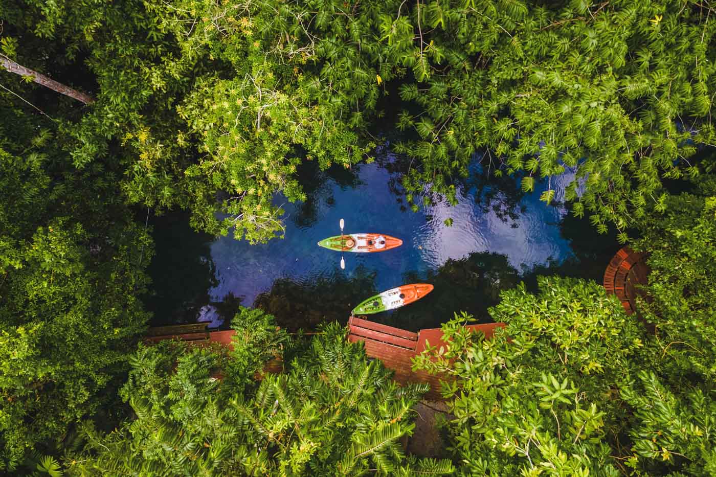 A kayaker in between the mangroves of Ao Thalane.