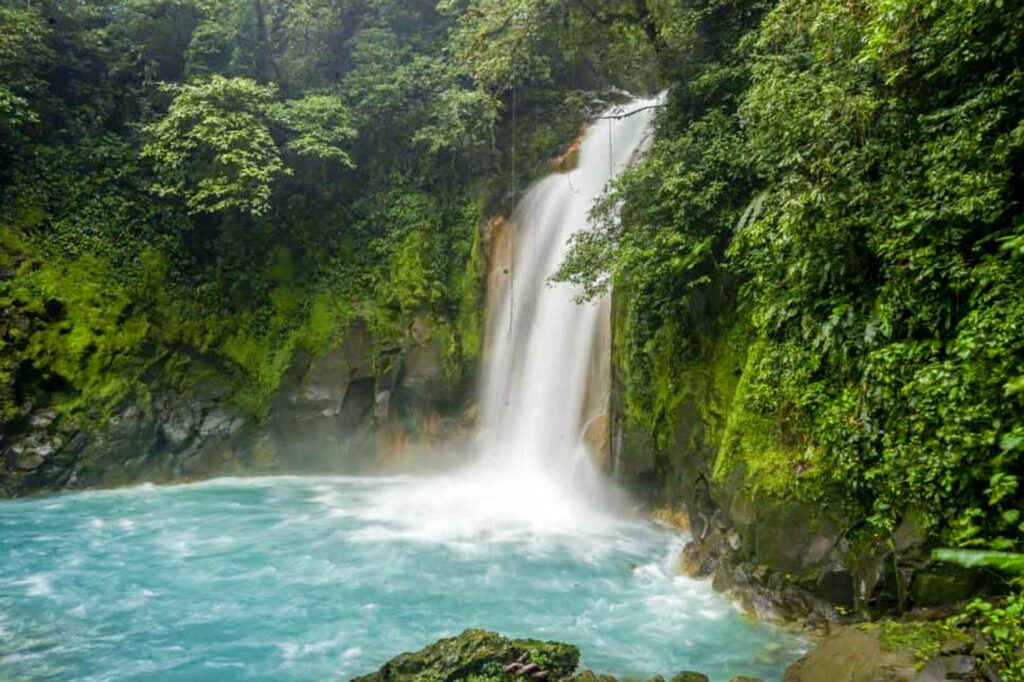 Powerful Rio Celeste Waterfall in Costa Rica.