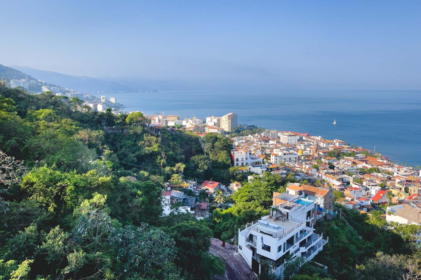 A view over Puerto Vallarta's buildings and seafront as seen from Mirador La Cruz.
