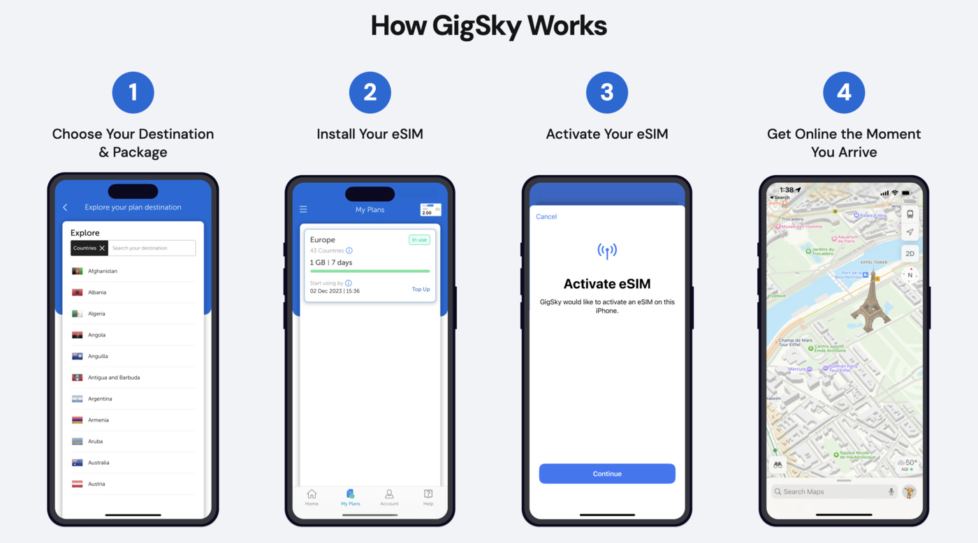 How GigSky works, download, install SIM, get connected.