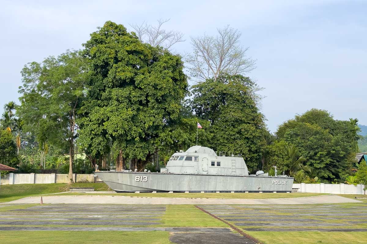 Tsunami boat at a park.