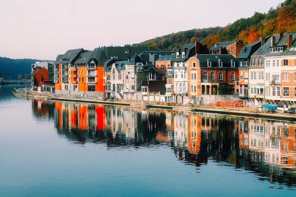 dinant, houses, nature, waterfront, river, belgium, city, urban, water, reflections, buildings, architecture, colorful, cityscape, scenic