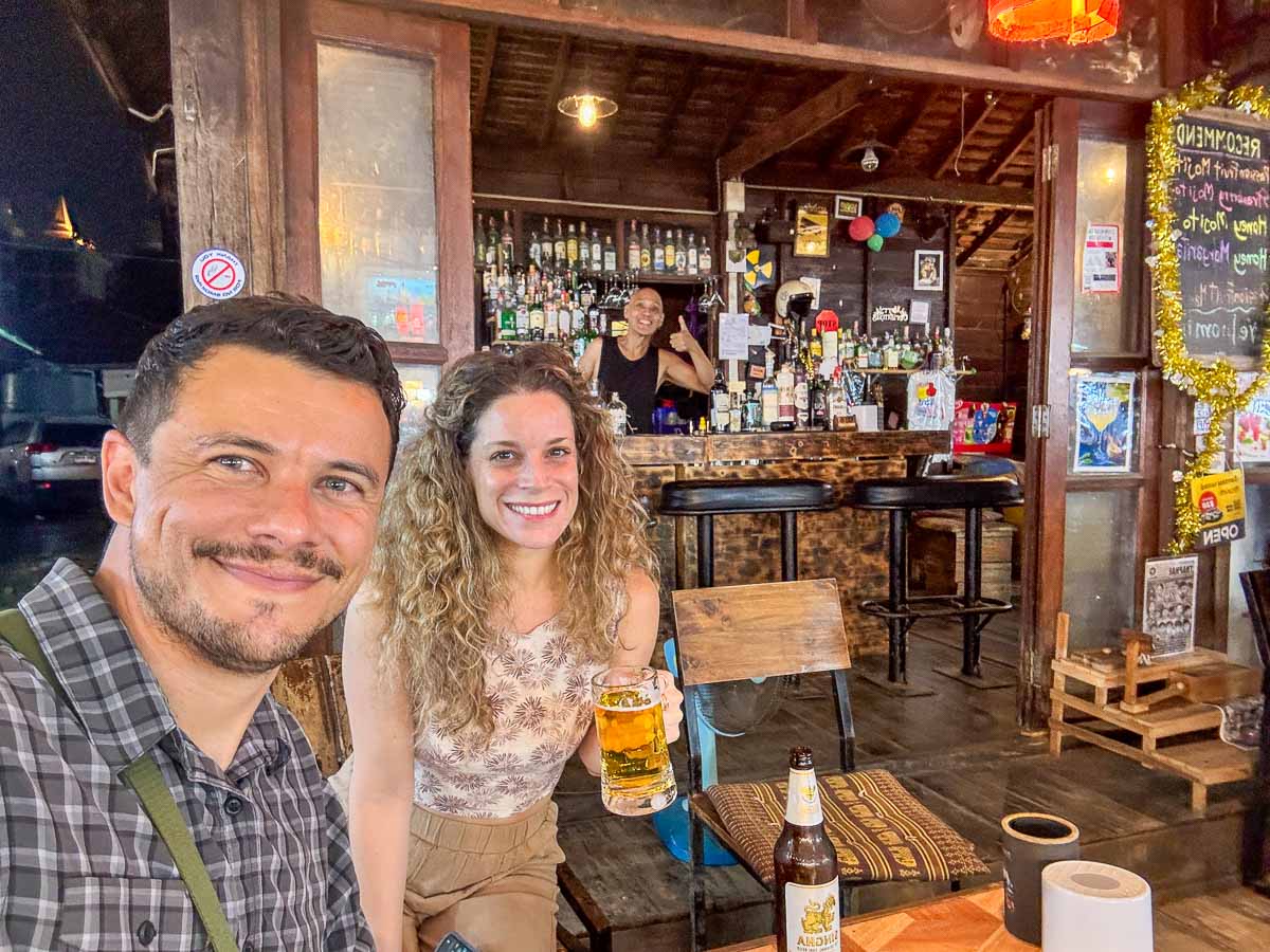 Nina and Garrett at bar in Chiang Mai