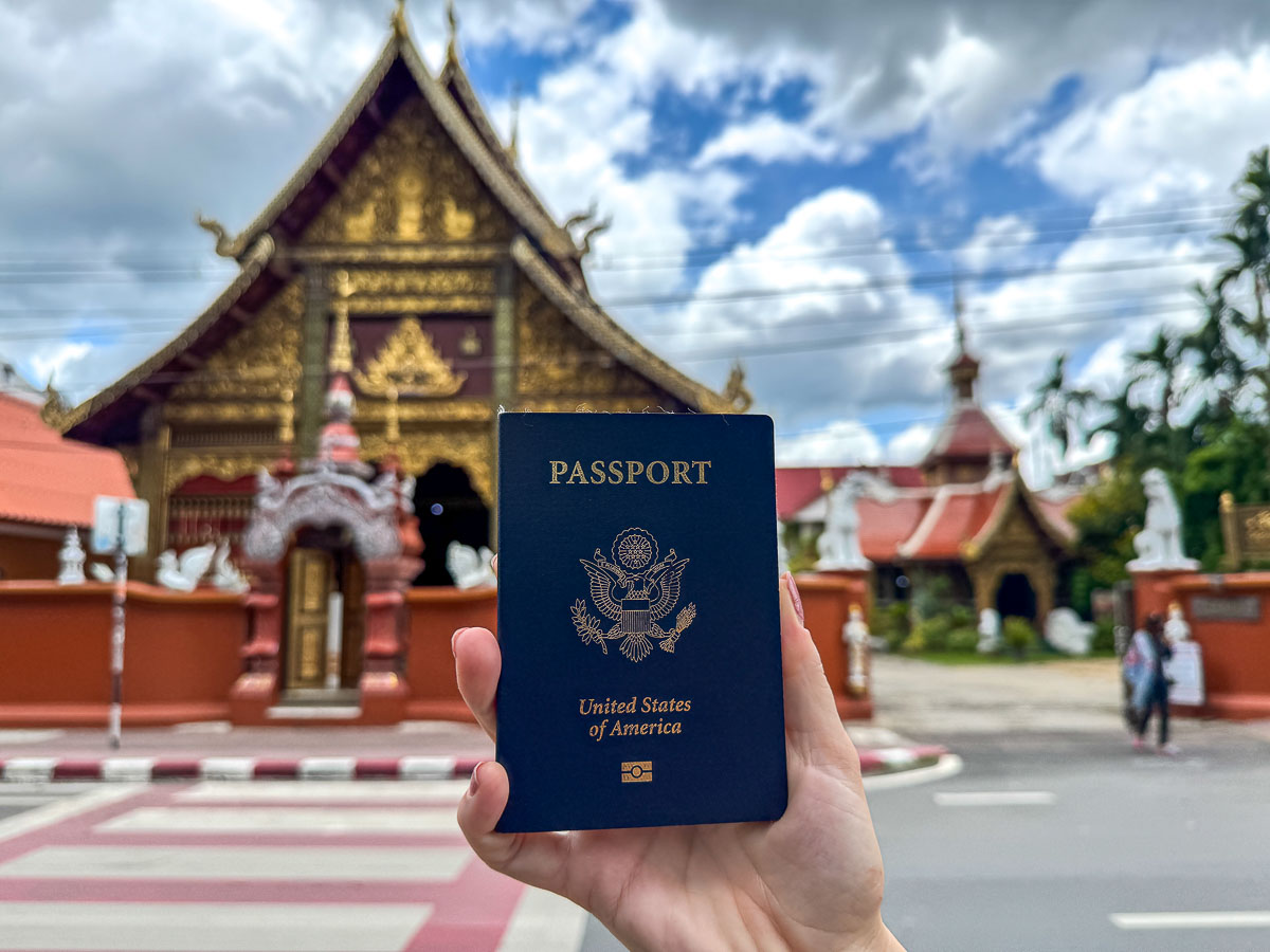 Passport with temple in the back.