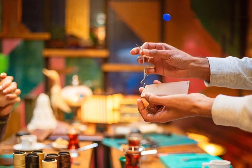 Person making leather making