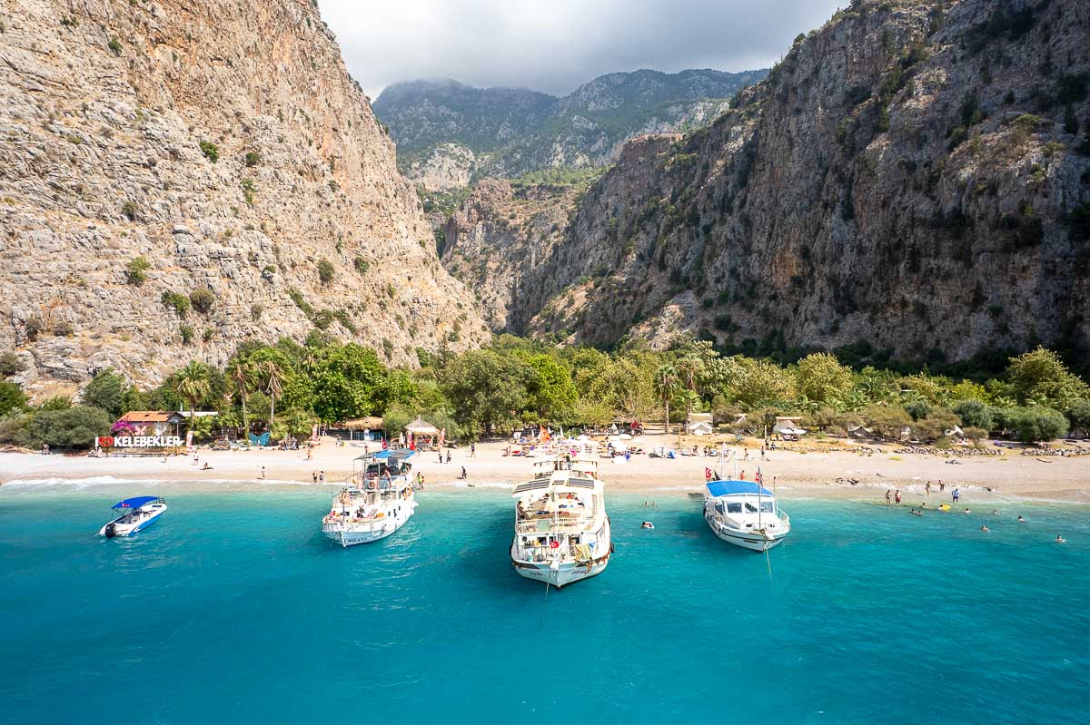 Aerial of Butterfly Valley Beach in Oludeniz.