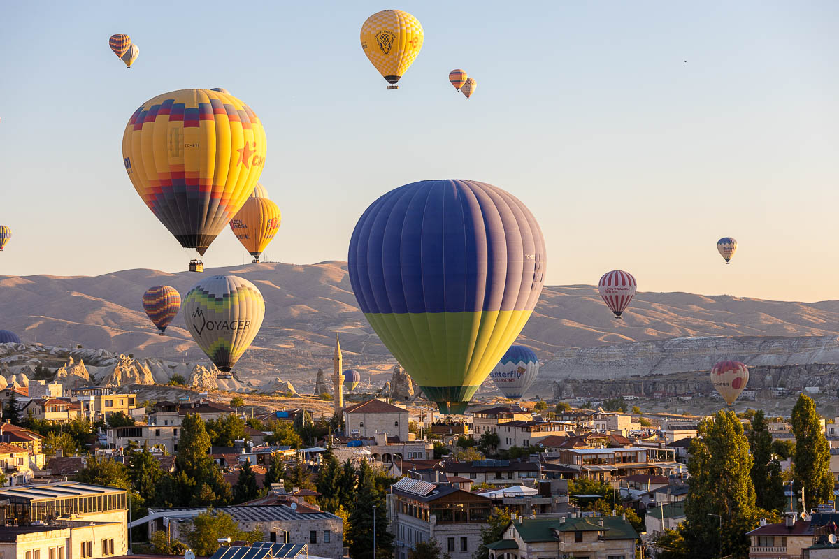 Cappadocia hot air balloons at sunrise.