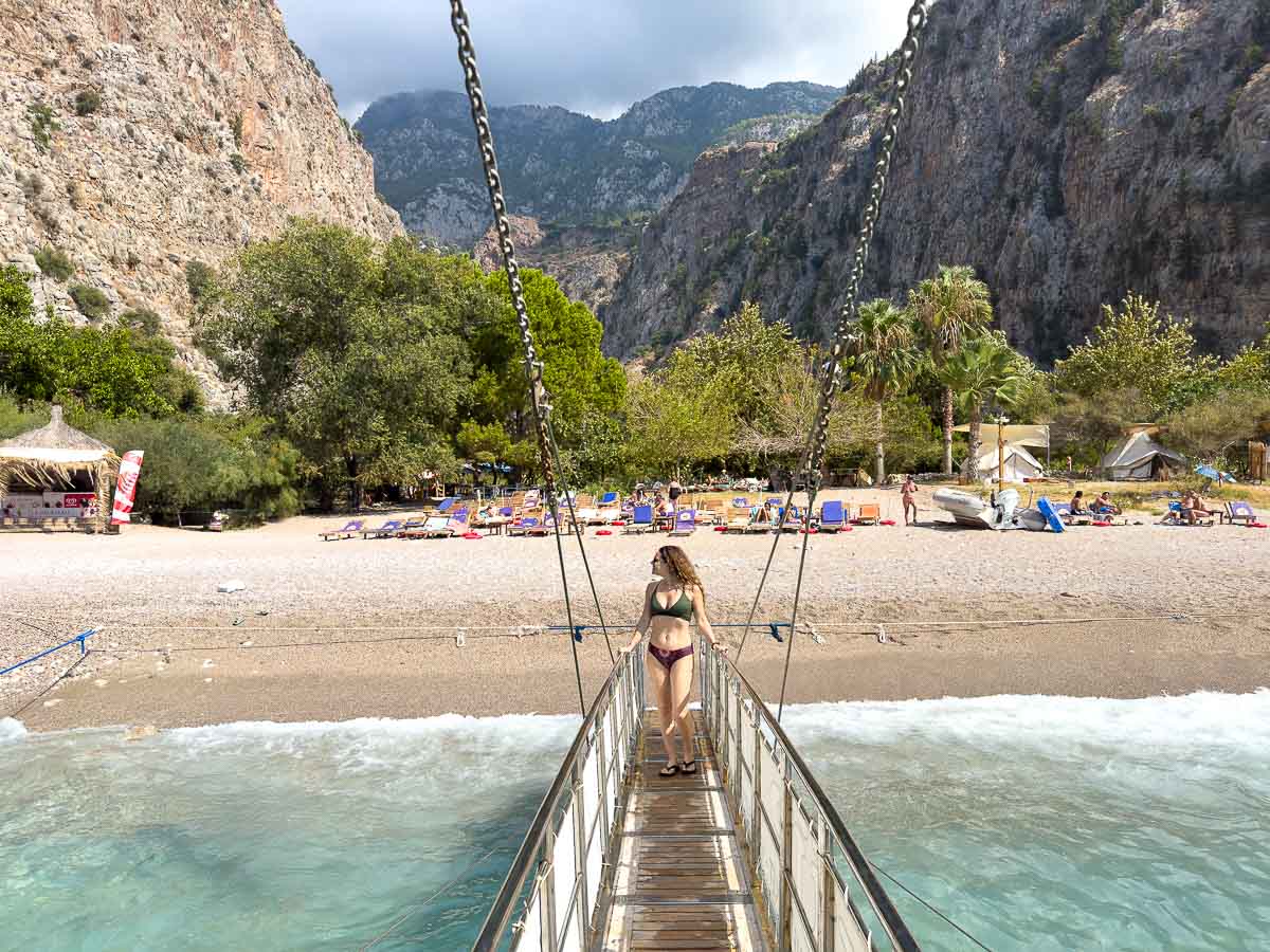 Nina at Butterfly Valley Beach on a boat.