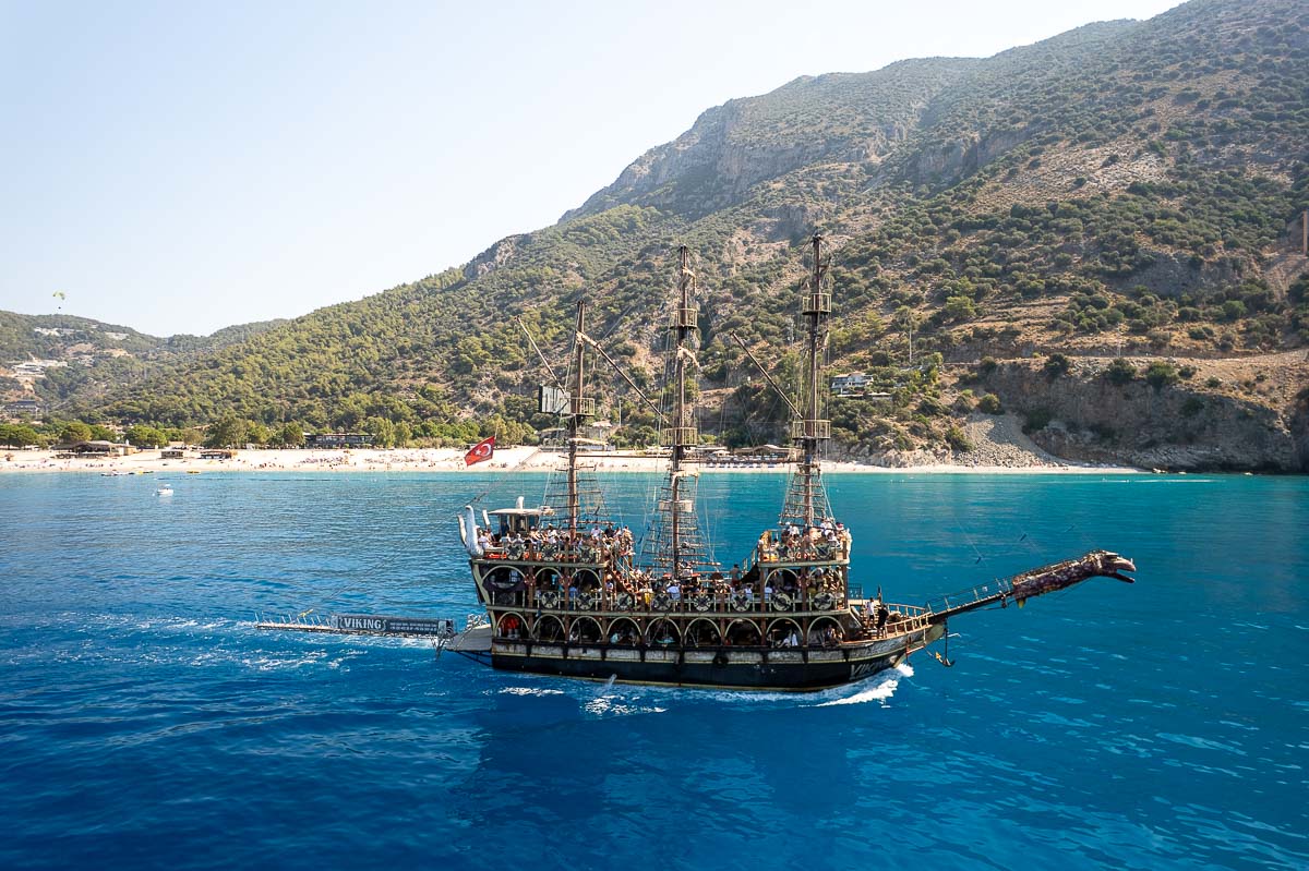 Boat in Oludeniz in blue water.