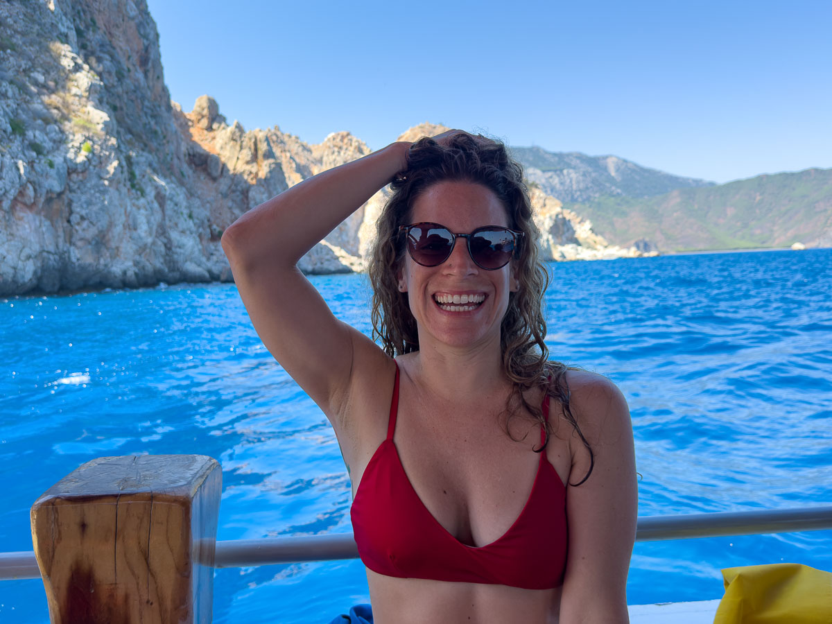 Nina laughing on the boat.