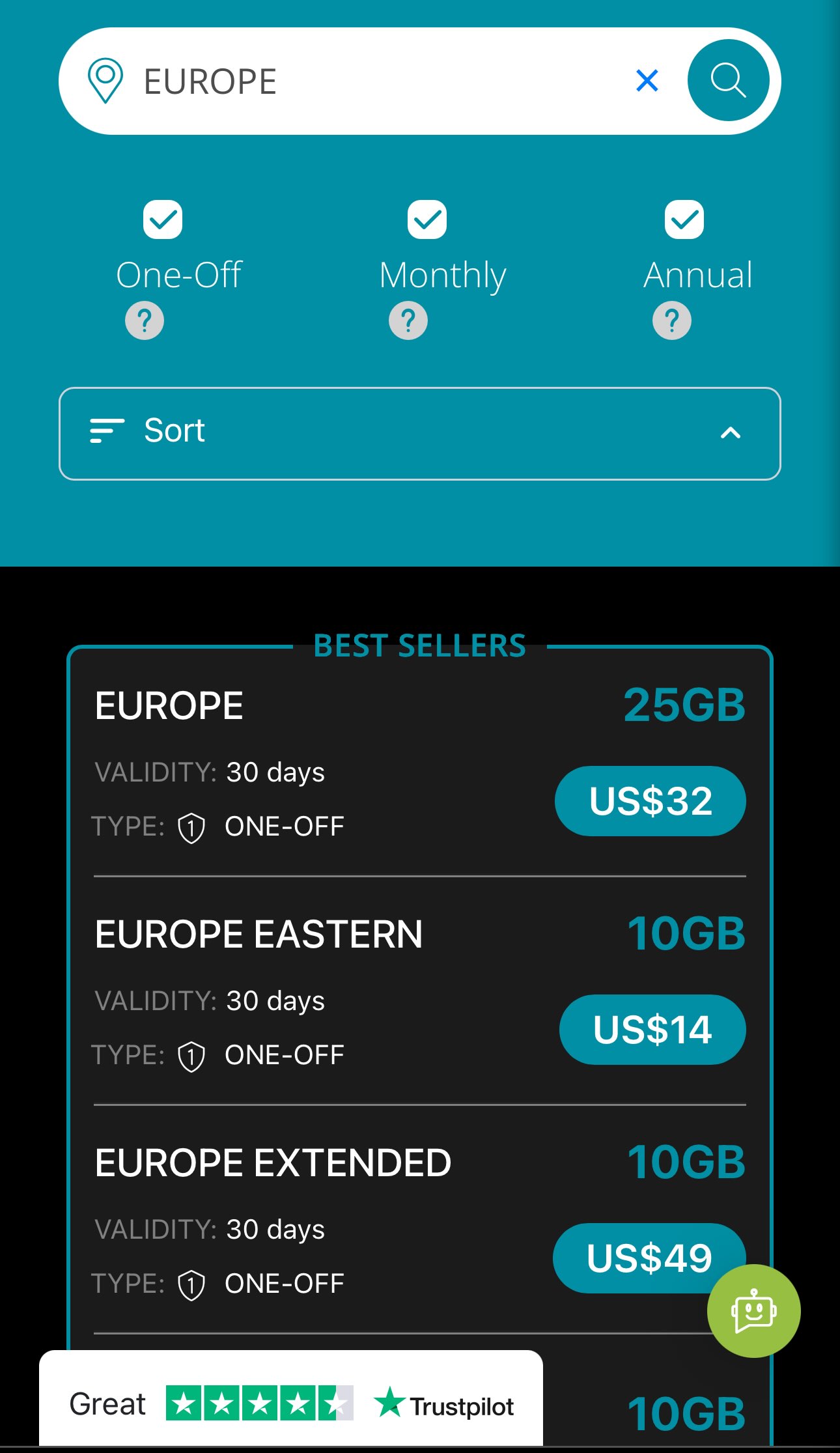 Ubigi Europe options.
