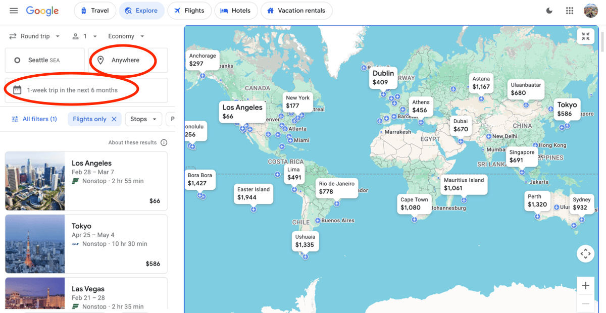 google flights snapshot