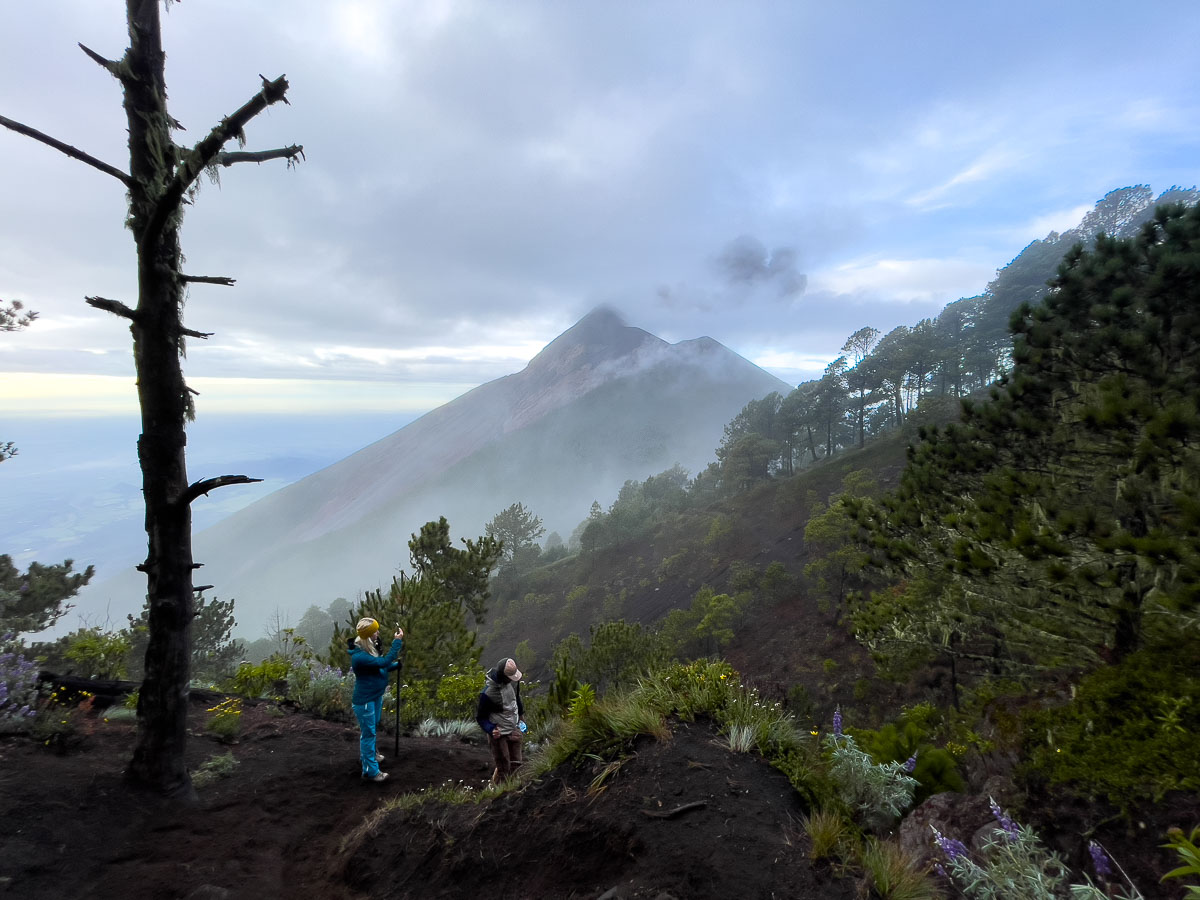 Hikers with Fuego in the back.