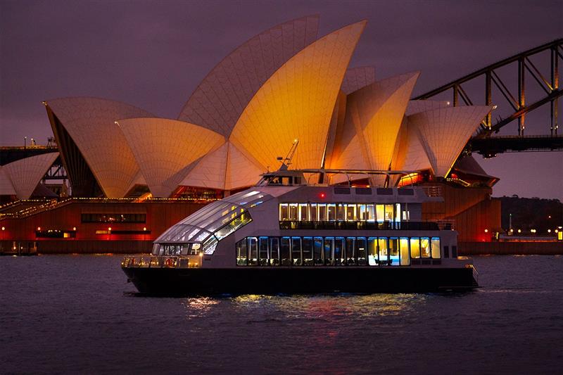 The Clearview Glass Boat in Sydney gliding past the Opera House