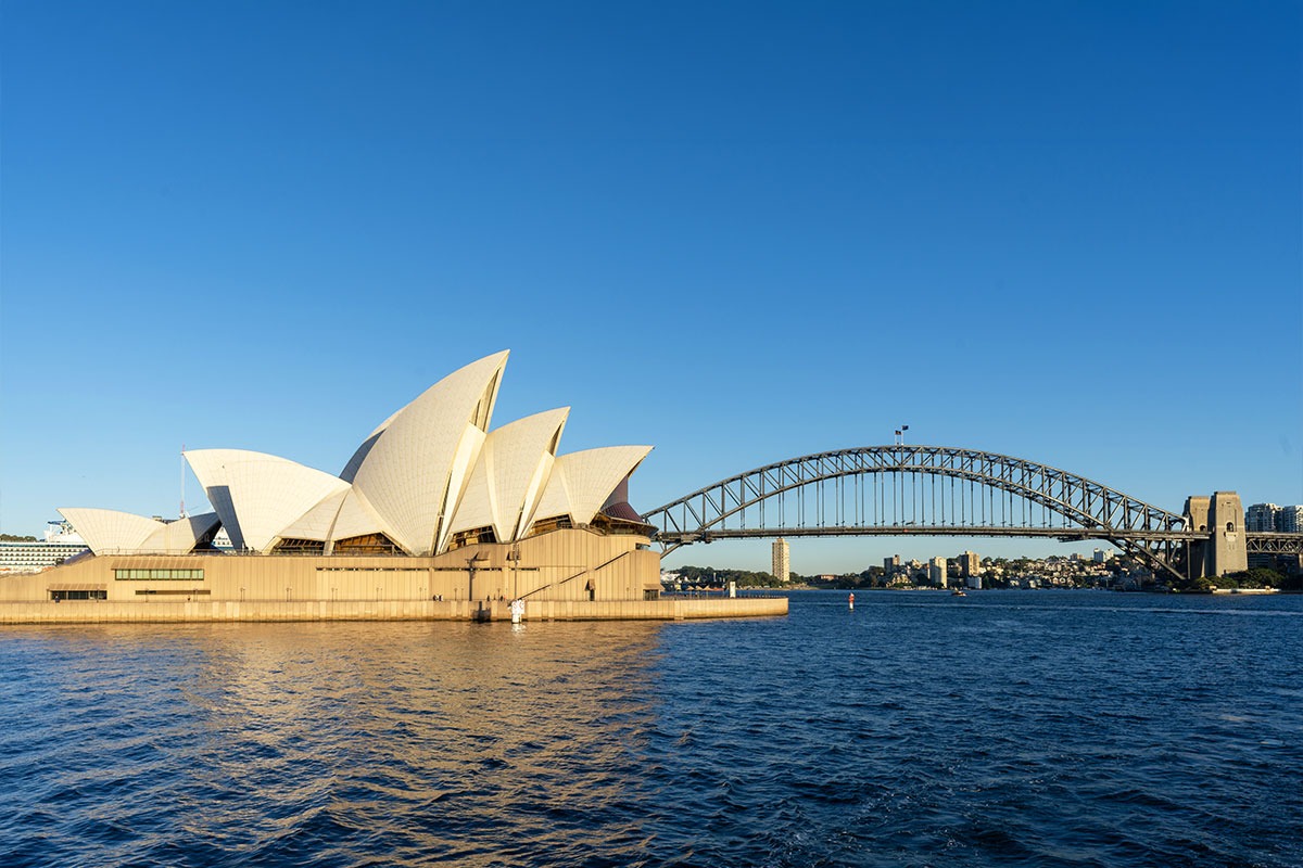 Panoramic view of the Sydney Opera House and Harbour Bridge
