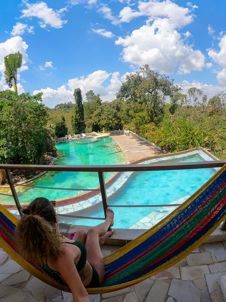 Nina sitting in hammock at Santa Teresa hot springs.