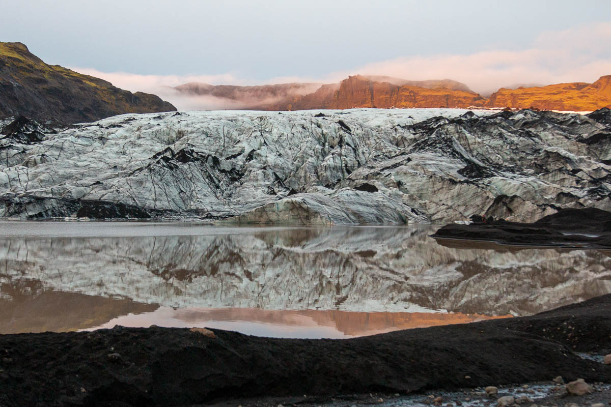 Solheimajokull Glacier-lanscape sunset colors.