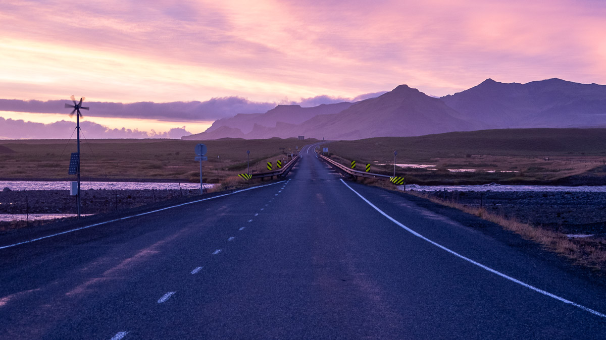 Iceland road at sunset.