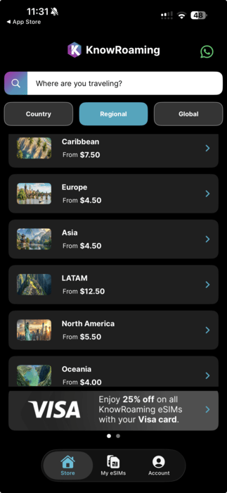 KnowRoaming country list.
