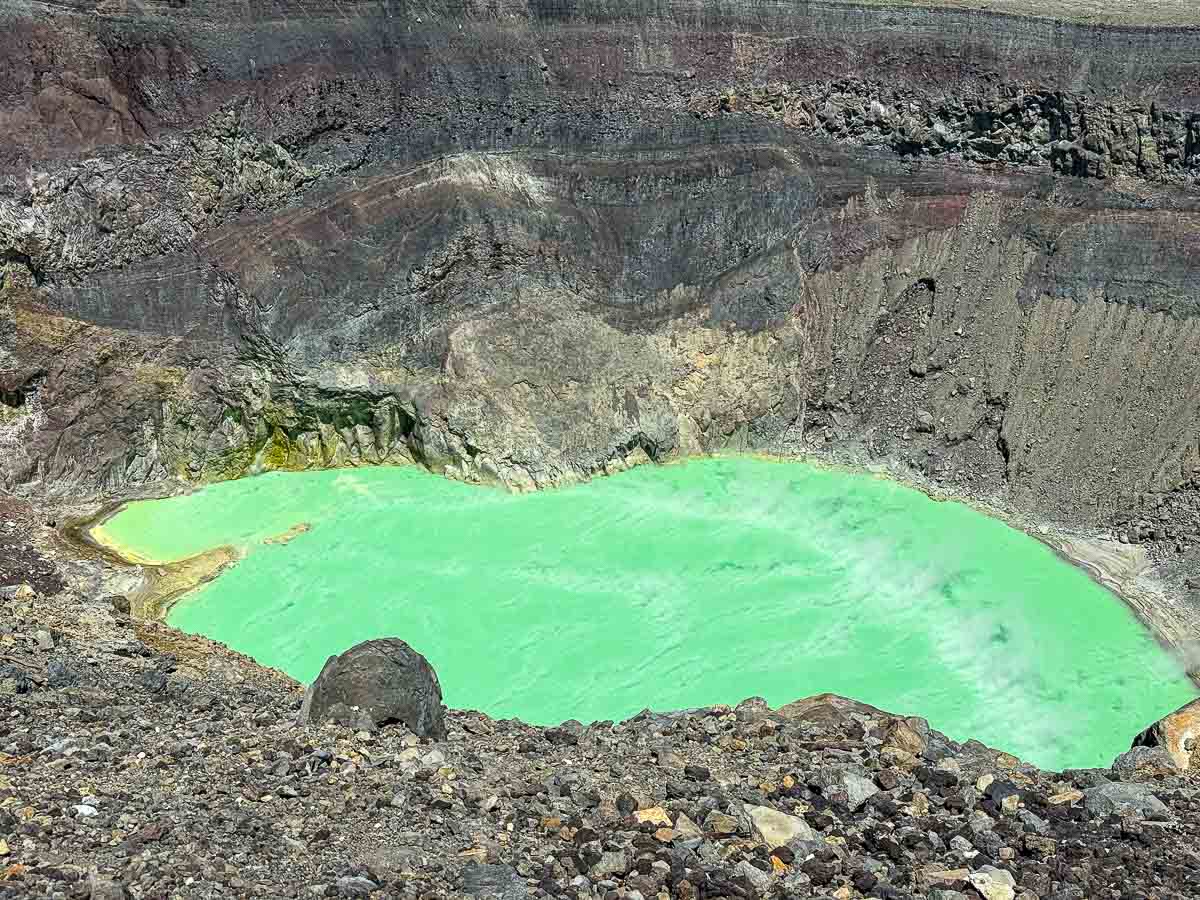 Santa Ana volcano hike close up of lake.