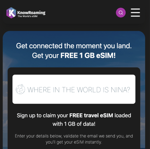 knowroaming 1 gb homepage.