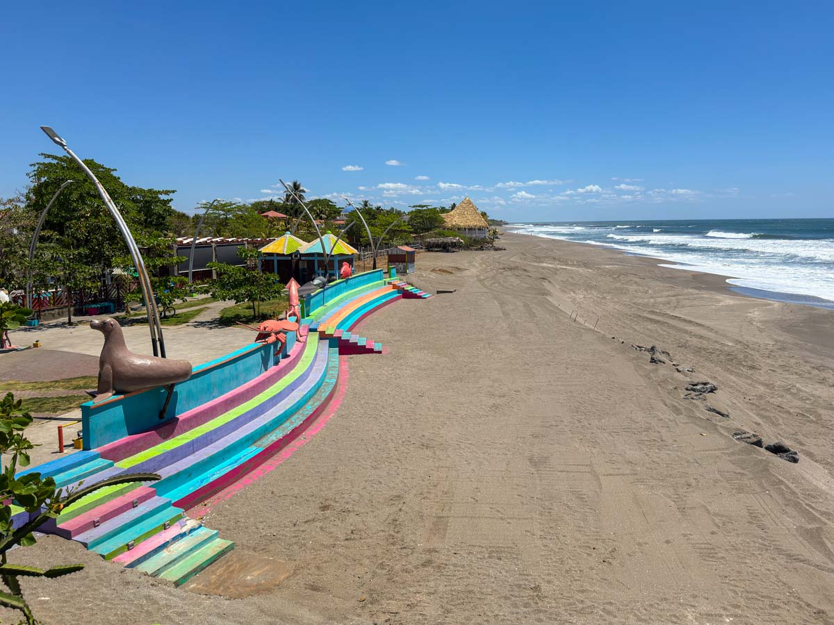 Las Peñitas beach and colorful stairs on the Pacific coast, Nicaragua
