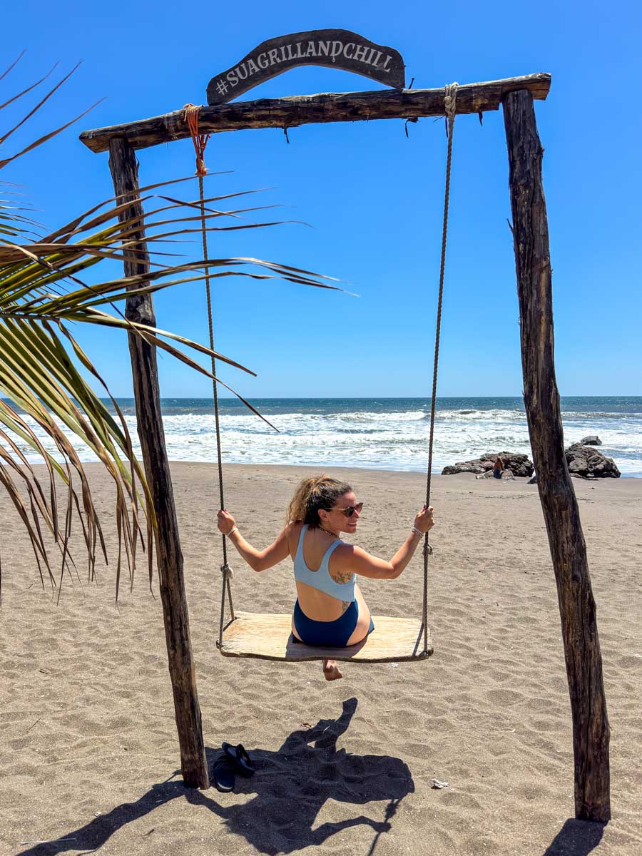 Nina on a beach swing at Las Peñitas near León