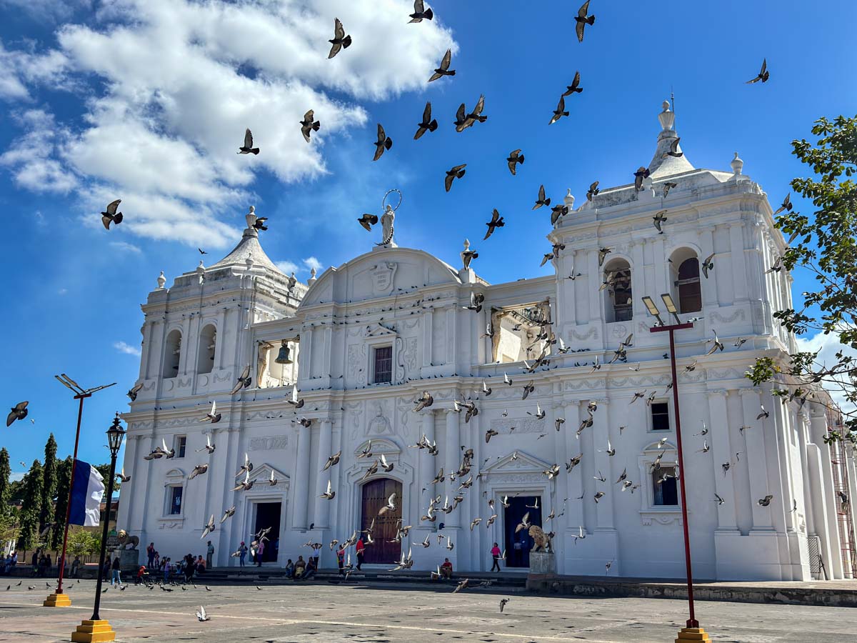 White colonial church in León, Nicaragua