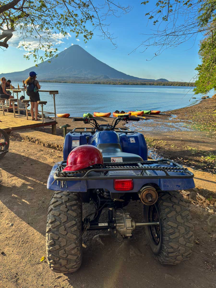 ATV parked at Mérida sunset beach on Ometepe, Nicaragua
