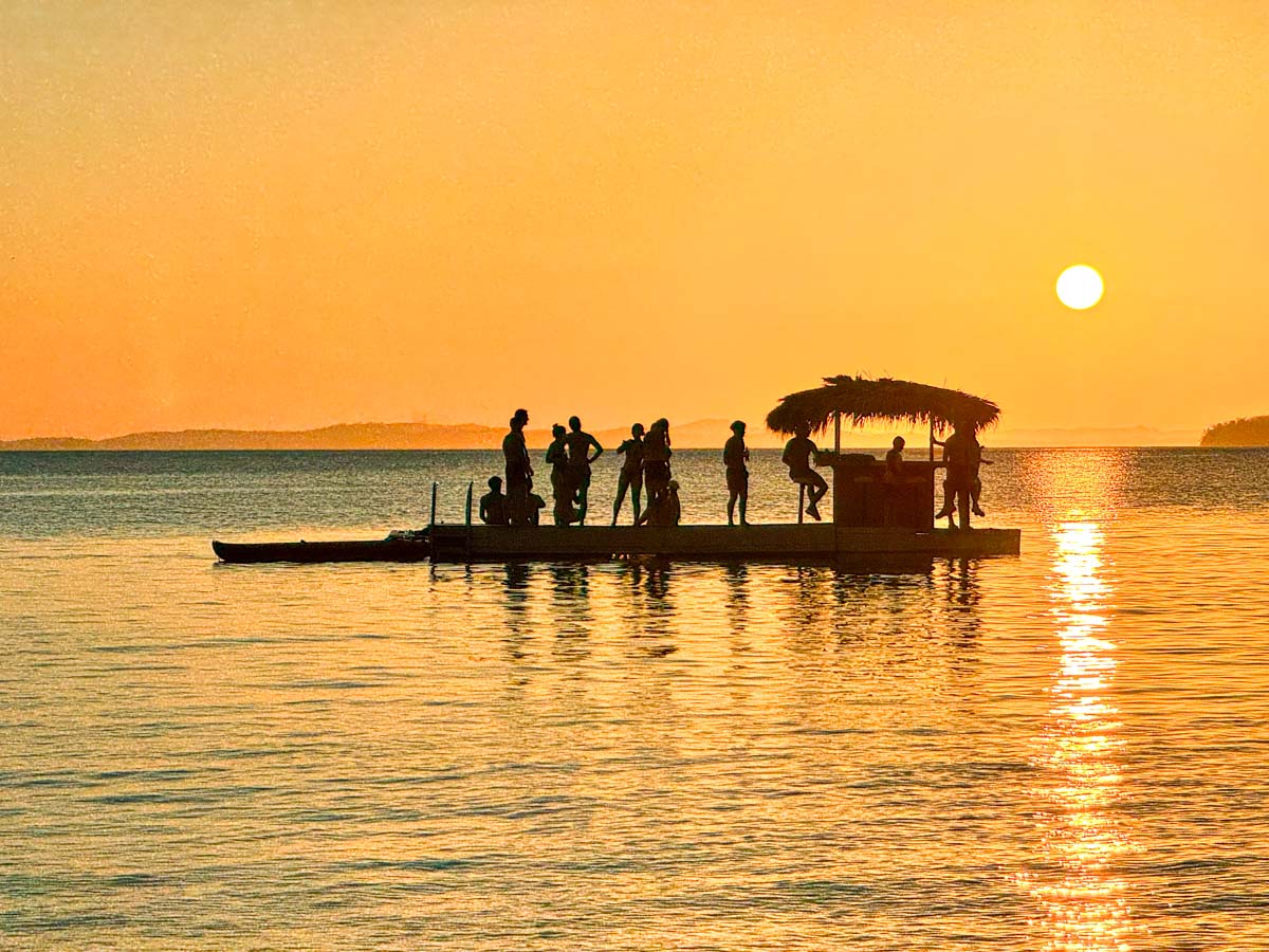 Sunset at the island bar at Playa Mangos, Ometepe