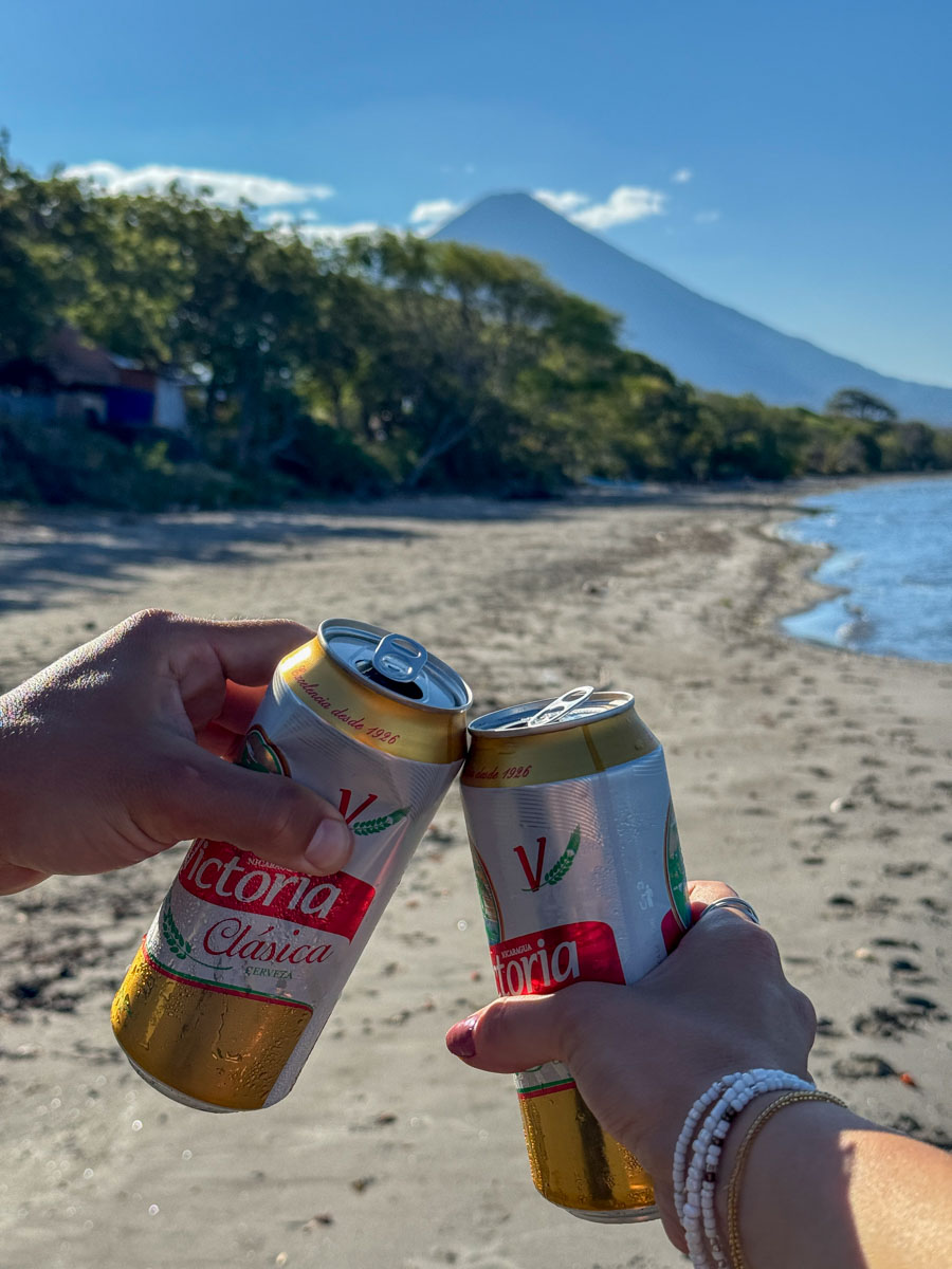 Beers on the beach at Playa Santo Domingo, Ometepe