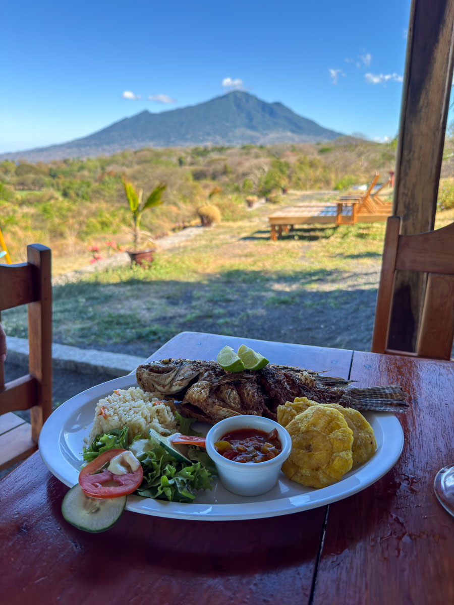 Seafood lunch with a lake view at Playa Santo Domingo, Ometepe