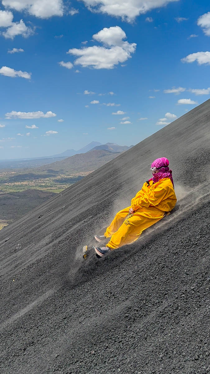 Nina volcano boarding down Cerro Negro near León