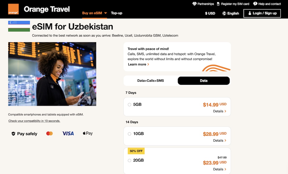 Orange eSIM sale for Uzbekistan.