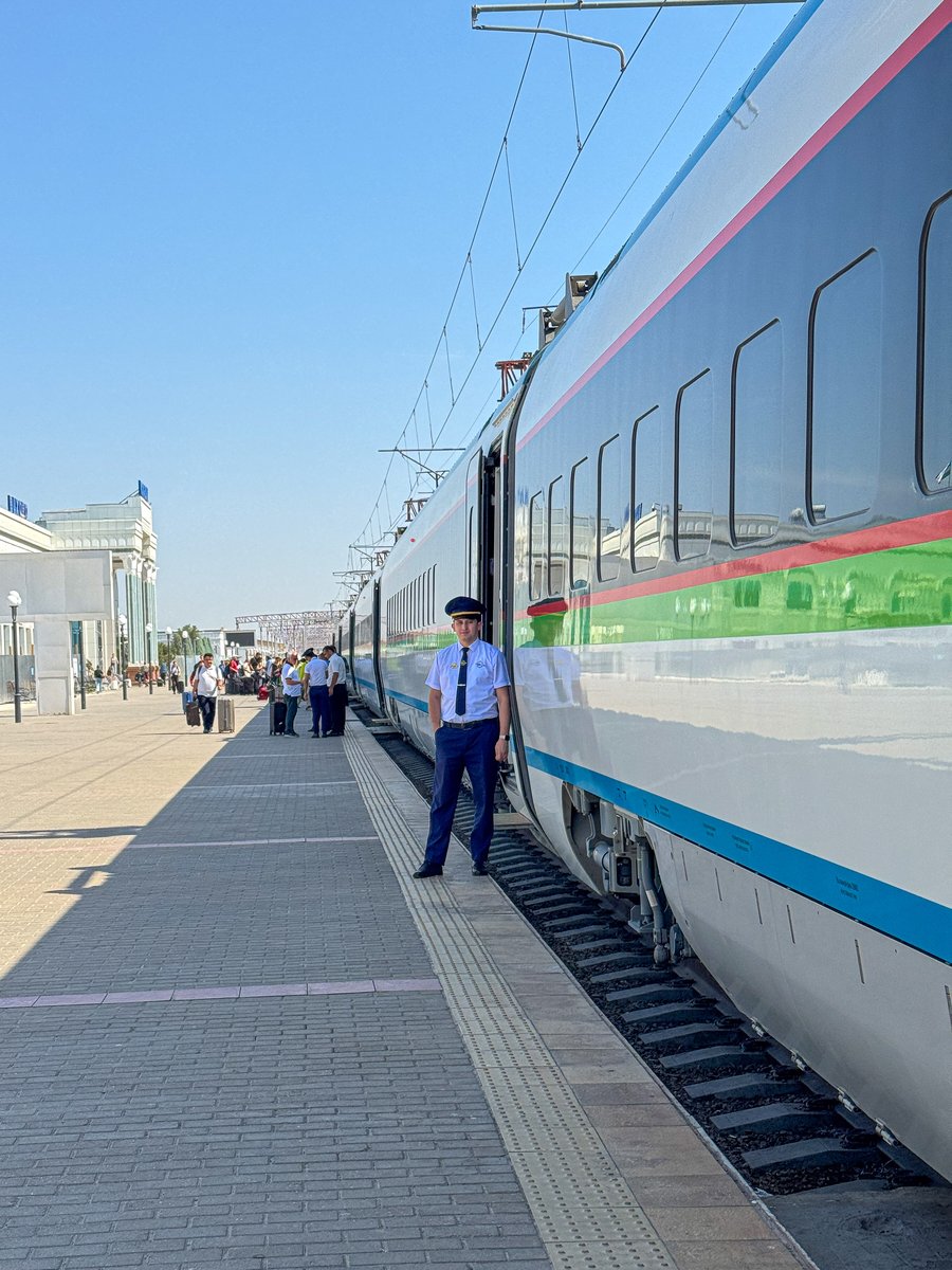Afrosiyob high-speed train at the station platform in Uzbekistan