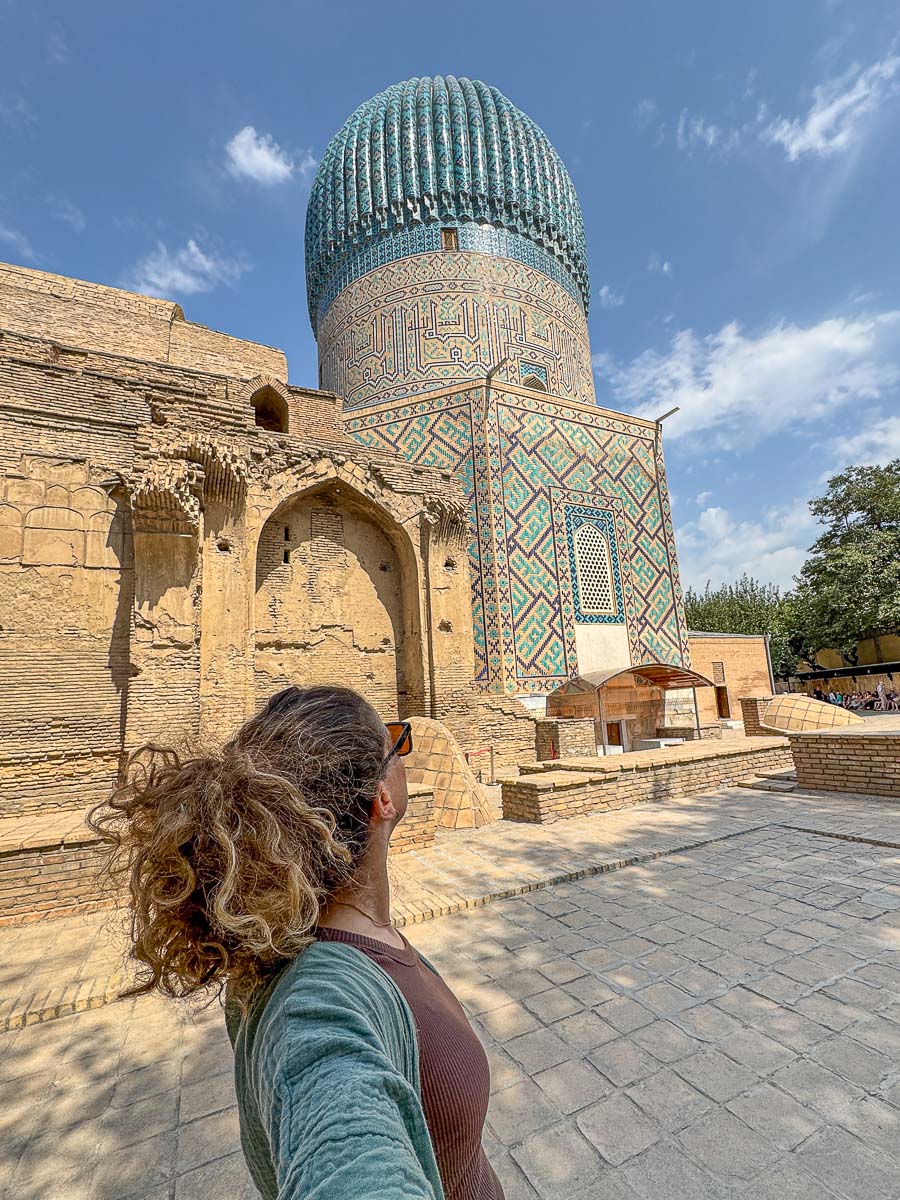 Nina looking over the Gur-i Amir Mausoleum complex in Samarkand, Uzbekistan