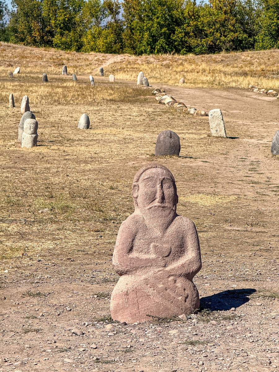 Carved balbal stone figure at the Burana Tower site, Kyrgyzstan