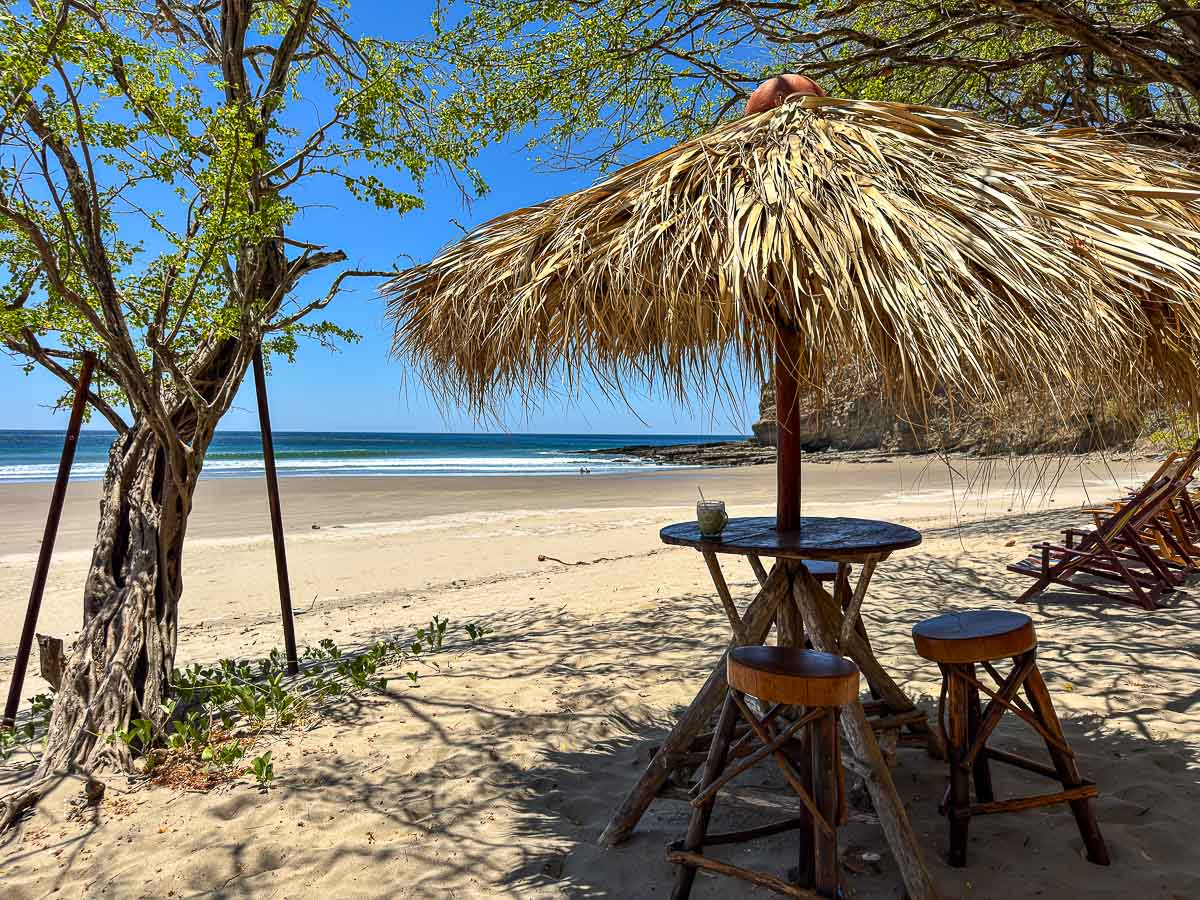 Grass beach umbrella on Playa Escameca near San Juan del Sur