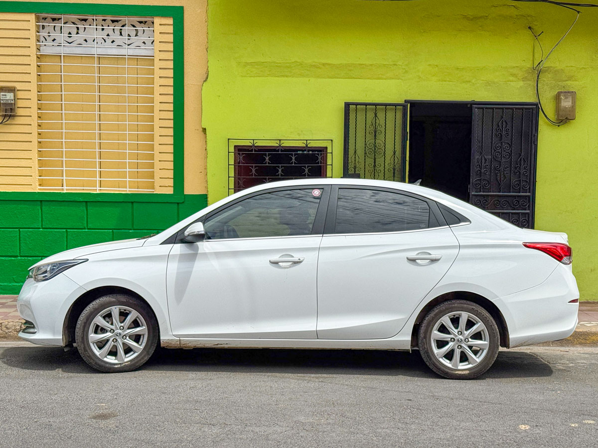 Rental car parked on a street in Granada, Nicaragua