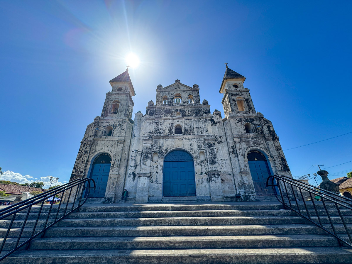 Colorful church in Granada, Nicaragua on a sunny day
