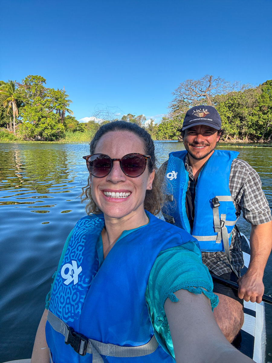 Nina and Garrett paddleboarding around Las Isletas, Granada