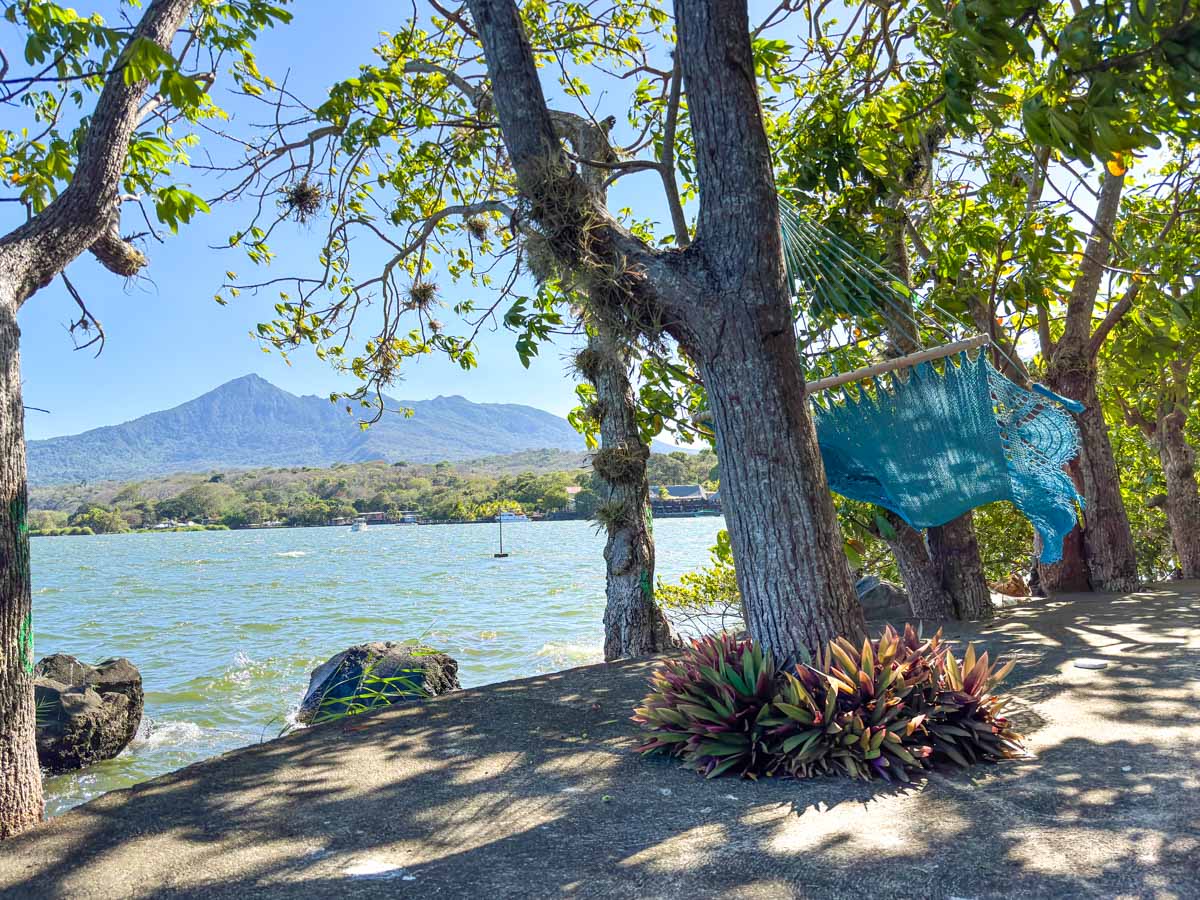 Hammock with a volcano view on Isla Mirabel in Las Isletas, Granada