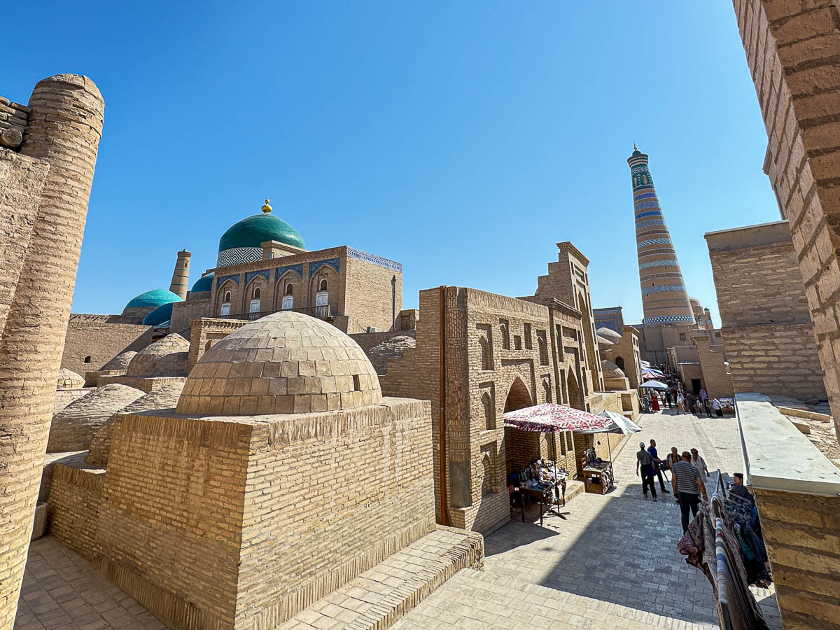 Islam Khoja Minaret rising over the old town of Khiva, Uzbekistan